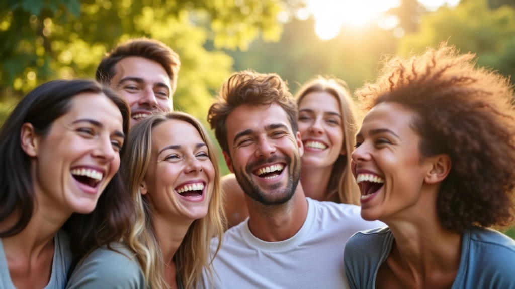 Grup de oameni fericiți și energici, simbolizând comunitatea și sănătatea